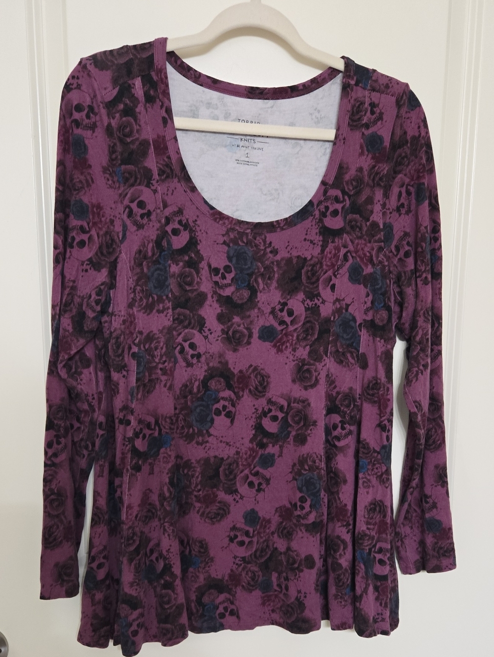 torrid Purple Floral & Skull Scoop Neck Long Sleeve Tee